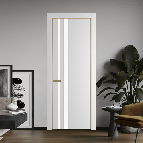Межкомнатная дверь ProfilDoors 20 PE с вставкой из стекла монохром белый просветленный Крем Вайт с алюминиевой кромкой Золото