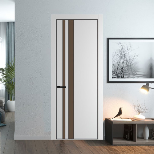 Межкомнатная дверь ProfilDoors 20 PE с вставкой из стекла монохром гляссе Крем Вайт с алюминиевой кромкой Черный