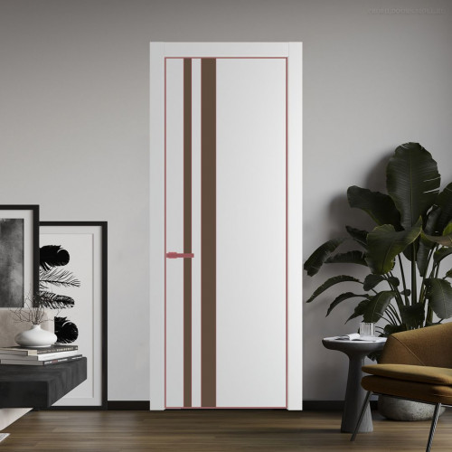 Межкомнатная дверь ProfilDoors 20 PE с вставкой из стекла монохром гляссе Крем Вайт с алюминиевой кромкой Красный антрацит