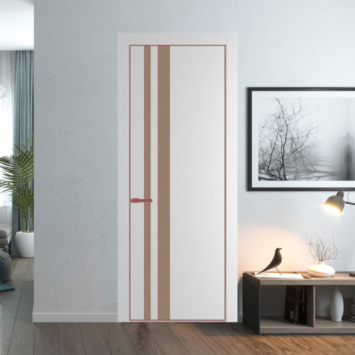 Межкомнатная дверь ProfilDoors 20 PE с вставкой из стекла монохром капучино Крем Вайт с алюминиевой кромкой Красный антрацит