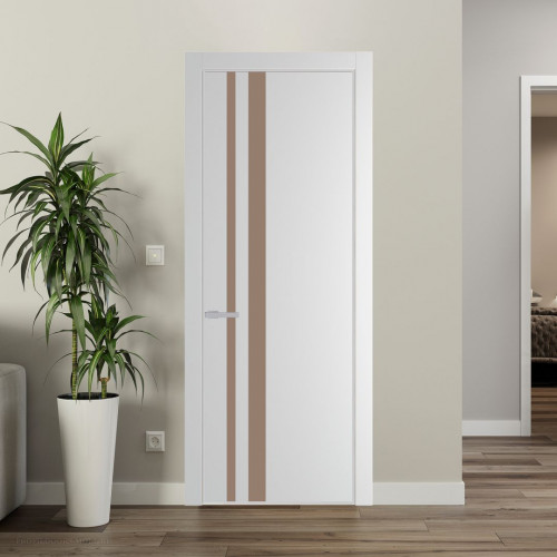 Межкомнатная дверь ProfilDoors 20 PE с вставкой из стекла монохром капучино Крем Вайт с алюминиевой кромкой Матовая