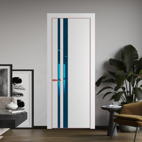 Межкомнатная дверь ProfilDoors 20 PE с вставкой из стекла зеркало blue Крем Вайт с алюминиевой кромкой Красный антрацит