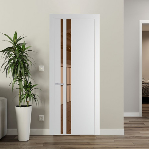 Межкомнатная дверь ProfilDoors 20 PE с вставкой из стекла зеркало bronze Крем Вайт с алюминиевой кромкой Матовая
