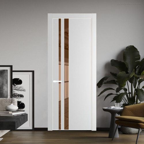 Межкомнатная дверь ProfilDoors 20 PE с вставкой из стекла зеркало bronze Крем Вайт с алюминиевой кромкой Вайт