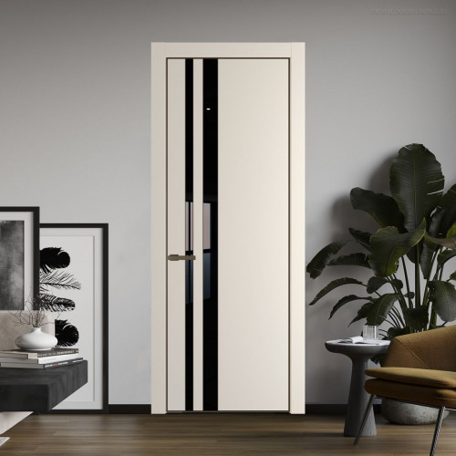 Межкомнатная дверь ProfilDoors 20 PE с вставкой из стекла черный лак Кремовая Магнолия с алюминиевой кромкой Деорэ