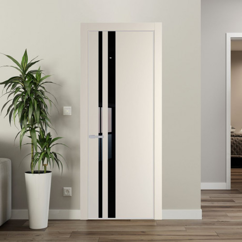 Межкомнатная дверь ProfilDoors 20 PE с вставкой из стекла черный лак Кремовая Магнолия с алюминиевой кромкой Матовая