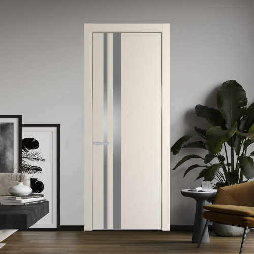 Межкомнатная дверь ProfilDoors 20 PE с вставкой из стекла серебро матлак Кремовая Магнолия с алюминиевой кромкой Серебро
