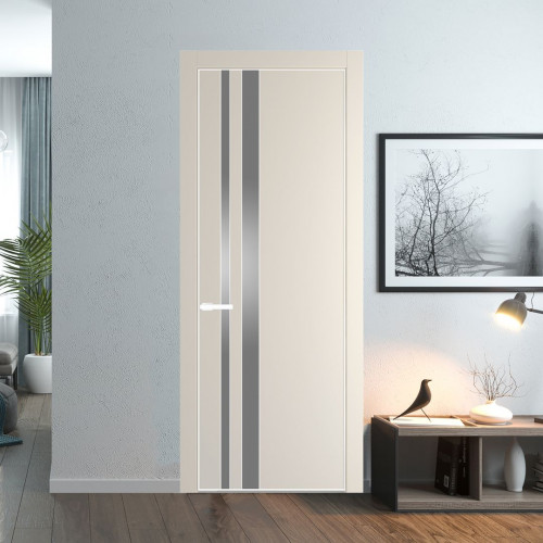 Межкомнатная дверь ProfilDoors 20 PE с вставкой из стекла серебро матлак Кремовая Магнолия с алюминиевой кромкой Вайт