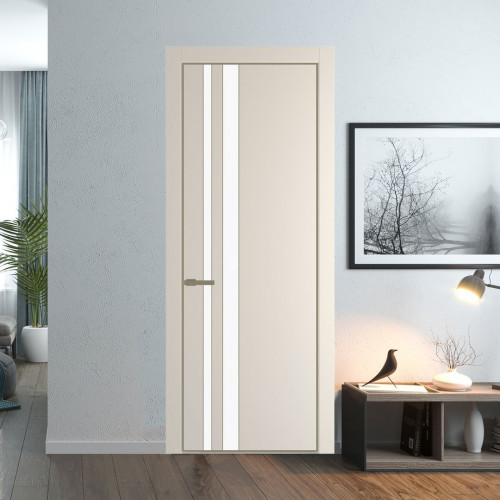 Межкомнатная дверь ProfilDoors 20 PE с вставкой из стекла монохром белый просветленный Кремовая Магнолия с алюминиевой кромкой Шампань