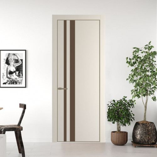 Межкомнатная дверь ProfilDoors 20 PE с вставкой из стекла монохром гляссе Кремовая Магнолия с алюминиевой кромкой Шампань