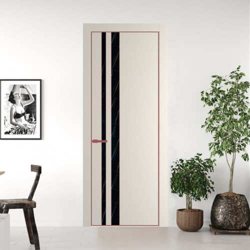 Межкомнатная дверь ProfilDoors 20 PE с вставкой из стекла неро мрамор Кремовая Магнолия с алюминиевой кромкой Красный антрацит