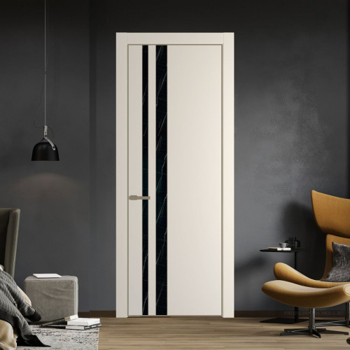 Межкомнатная дверь ProfilDoors 20 PE с вставкой из стекла неро мрамор Кремовая Магнолия с алюминиевой кромкой Шампань