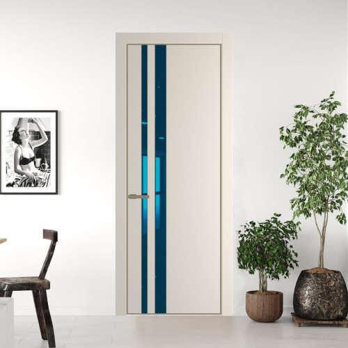 Межкомнатная дверь ProfilDoors 20 PE с вставкой из стекла зеркало blue Кремовая Магнолия с алюминиевой кромкой Шампань