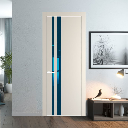 Межкомнатная дверь ProfilDoors 20 PE с вставкой из стекла зеркало blue Кремовая Магнолия с алюминиевой кромкой Вайт