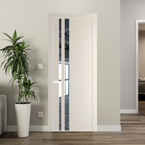 Межкомнатная дверь ProfilDoors 20 PE с вставкой из стекла зеркало Кремовая Магнолия с алюминиевой кромкой Вайт
