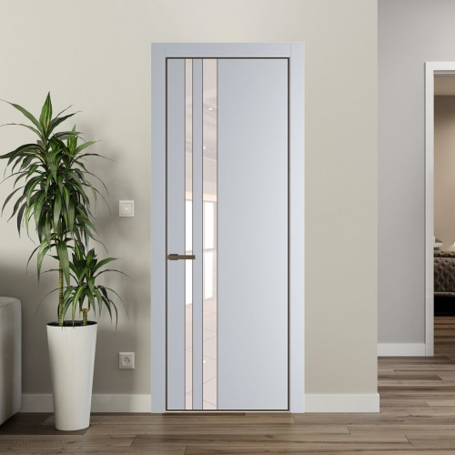 Межкомнатная дверь ProfilDoors 20 PE с вставкой из стекла перламутровый лак Лайт Грей с алюминиевой кромкой Деорэ
