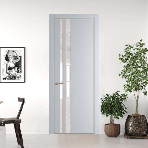 Межкомнатная дверь ProfilDoors 20 PE с вставкой из стекла перламутровый лак Лайт Грей с алюминиевой кромкой Никель