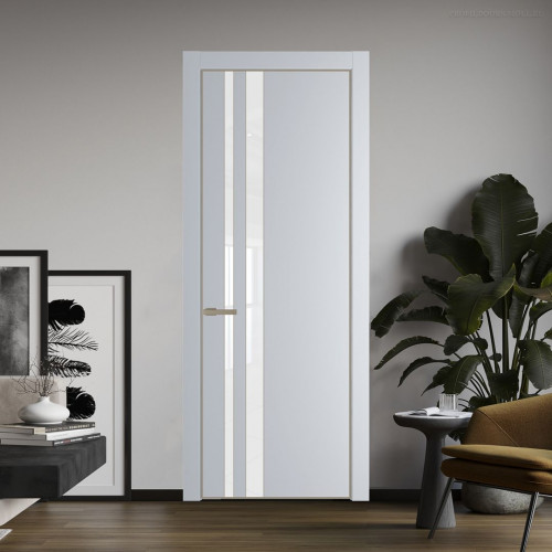 Межкомнатная дверь ProfilDoors 20 PE с вставкой из стекла лак классик Лайт Грей с алюминиевой кромкой Никель