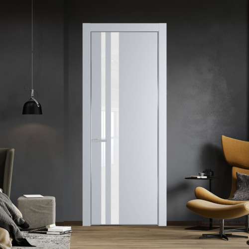 Межкомнатная дверь ProfilDoors 20 PE с вставкой из стекла лак классик Лайт Грей с алюминиевой кромкой Серебро