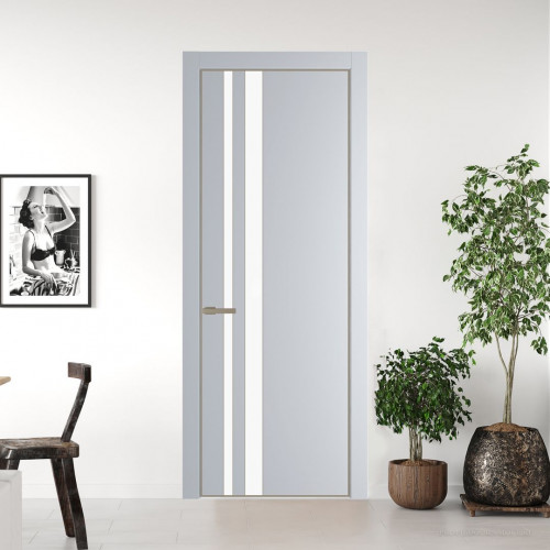 Межкомнатная дверь ProfilDoors 20 PE с вставкой из стекла монохром белый просветленный Лайт Грей с алюминиевой кромкой Никель
