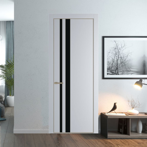 Межкомнатная дверь ProfilDoors 20 PE с вставкой из стекла монохром черный Лайт Грей с алюминиевой кромкой Никель