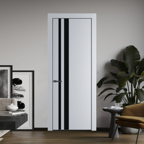 Межкомнатная дверь ProfilDoors 20 PE с вставкой из стекла монохром черный Лайт Грей с алюминиевой кромкой Серая Ночь