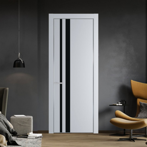 Межкомнатная дверь ProfilDoors 20 PE с вставкой из стекла монохром черный Лайт Грей с алюминиевой кромкой Серебро