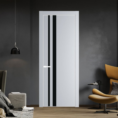 Межкомнатная дверь ProfilDoors 20 PE с вставкой из стекла монохром черный Лайт Грей с алюминиевой кромкой Вайт
