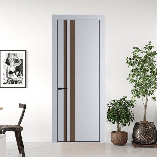 Межкомнатная дверь ProfilDoors 20 PE с вставкой из стекла монохром гляссе Лайт Грей с алюминиевой кромкой Черный