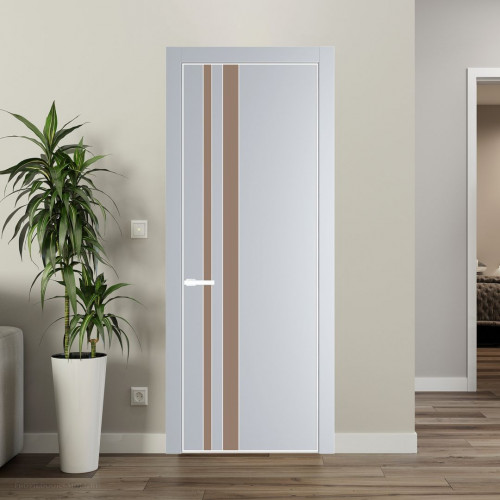 Межкомнатная дверь ProfilDoors 20 PE с вставкой из стекла монохром капучино Лайт Грей с алюминиевой кромкой Вайт