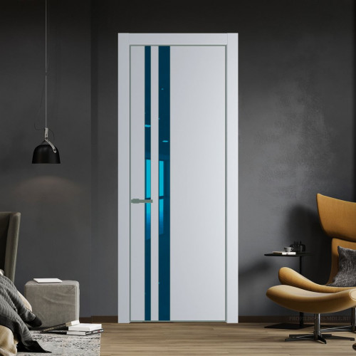 Межкомнатная дверь ProfilDoors 20 PE с вставкой из стекла зеркало blue Лайт Грей с алюминиевой кромкой Зеленый воск