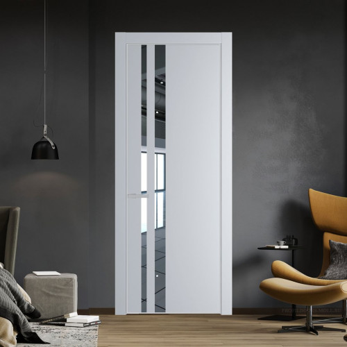 Межкомнатная дверь ProfilDoors 20 PE с вставкой из стекла зеркало Лайт Грей с алюминиевой кромкой Матовая
