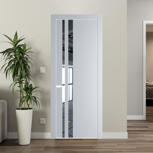 Межкомнатная дверь ProfilDoors 20 PE с вставкой из стекла зеркало Лайт Грей с алюминиевой кромкой Вайт