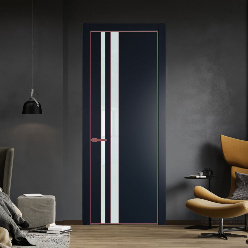 Межкомнатная дверь ProfilDoors 20 PE с вставкой из стекла белый лак Нэви Блу с алюминиевой кромкой Красный антрацит