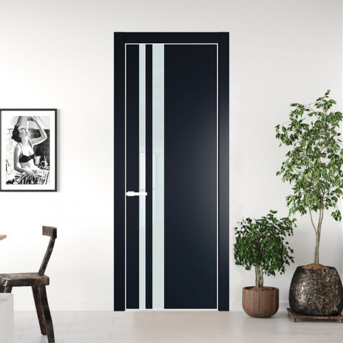 Межкомнатная дверь ProfilDoors 20 PE с вставкой из стекла белый лак Нэви Блу с алюминиевой кромкой Вайт
