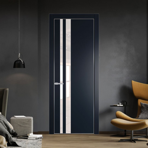 Межкомнатная дверь ProfilDoors 20 PE с вставкой из стекла перламутровый лак Нэви Блу с алюминиевой кромкой Серебро