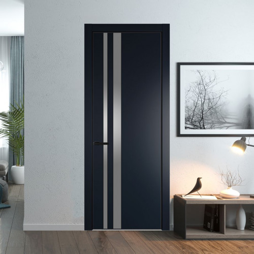 Межкомнатная дверь ProfilDoors 20 PE с вставкой из стекла серебро матлак Нэви Блу с алюминиевой кромкой Черный