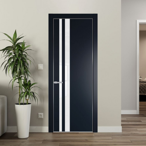 Межкомнатная дверь ProfilDoors 20 PE с вставкой из стекла лак классик Нэви Блу с алюминиевой кромкой Серебро