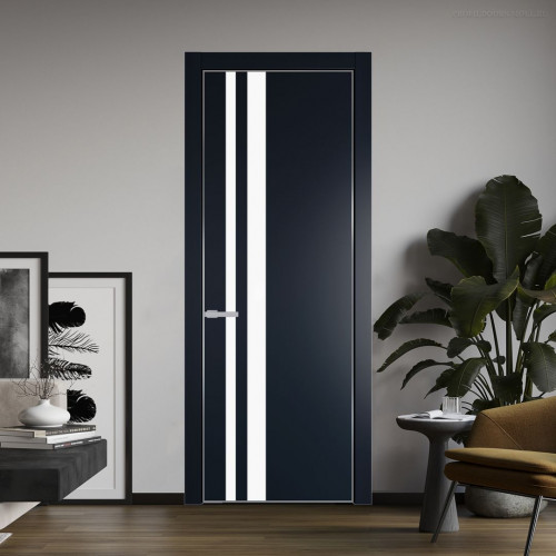 Межкомнатная дверь ProfilDoors 20 PE с вставкой из стекла монохром белый просветленный Нэви Блу с алюминиевой кромкой Серебро