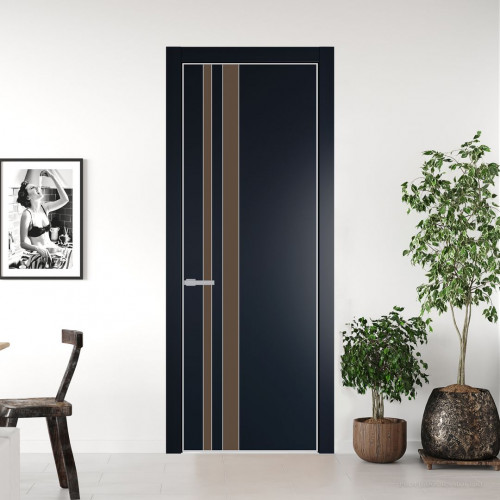 Межкомнатная дверь ProfilDoors 20 PE с вставкой из стекла монохром гляссе Нэви Блу с алюминиевой кромкой Матовая