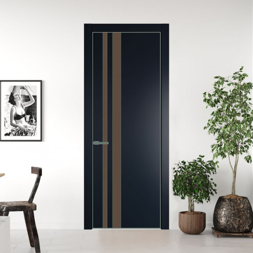 Межкомнатная дверь ProfilDoors 20 PE с вставкой из стекла монохром гляссе Нэви Блу с алюминиевой кромкой Зеленый воск