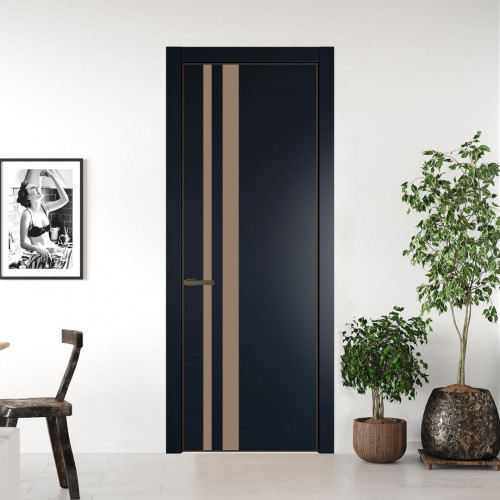 Межкомнатная дверь ProfilDoors 20 PE с вставкой из стекла монохром капучино Нэви Блу с алюминиевой кромкой Деорэ