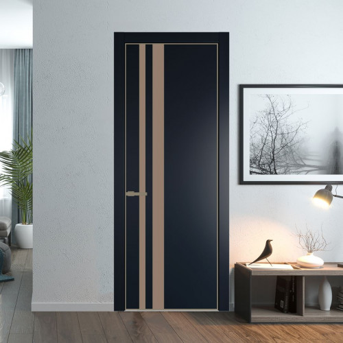 Межкомнатная дверь ProfilDoors 20 PE с вставкой из стекла монохром капучино Нэви Блу с алюминиевой кромкой Шампань
