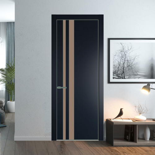 Межкомнатная дверь ProfilDoors 20 PE с вставкой из стекла монохром капучино Нэви Блу с алюминиевой кромкой Зеленый воск