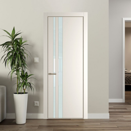 Межкомнатная дверь ProfilDoors 20 PE с вставкой из стекла белый лак Перламутр белый с алюминиевой кромкой Никель