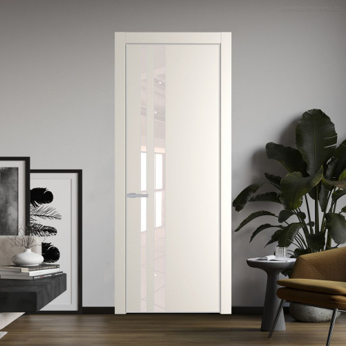 Межкомнатная дверь ProfilDoors 20 PE с вставкой из стекла перламутровый лак Перламутр белый с алюминиевой кромкой Матовая