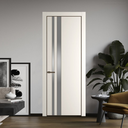 Межкомнатная дверь ProfilDoors 20 PE с вставкой из стекла серебро матлак Перламутр белый с алюминиевой кромкой Деорэ