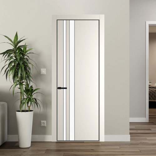 Межкомнатная дверь ProfilDoors 20 PE с вставкой из стекла монохром белый просветленный Перламутр белый с алюминиевой кромкой Черный