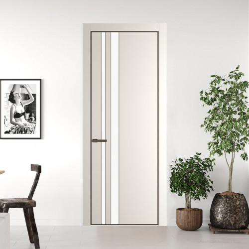 Межкомнатная дверь ProfilDoors 20 PE с вставкой из стекла монохром белый просветленный Перламутр белый с алюминиевой кромкой Деорэ