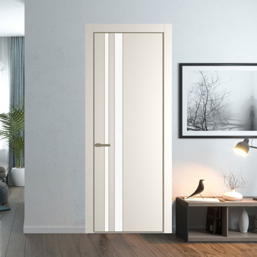Межкомнатная дверь ProfilDoors 20 PE с вставкой из стекла монохром белый просветленный Перламутр белый с алюминиевой кромкой Шампань